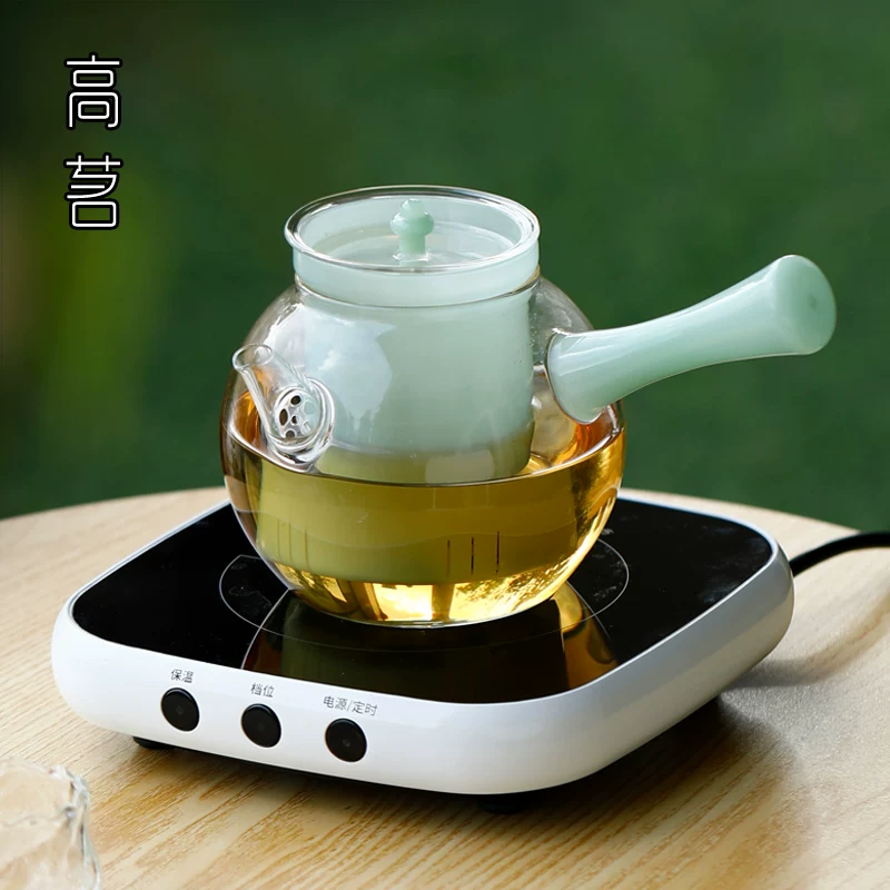 Ấm trà có tay cầm bằng kính có ngăn tách nước trà, mẫu mới để pha trà, dùng trong gia đình, ấm trà hoa đặc biệt dành cho phụ nữ, chịu nhiệt và thích hợp cho lửa trực tiếp.
