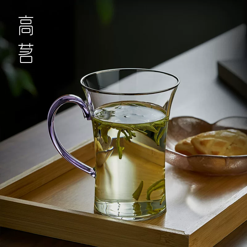 Tách trà xanh cao cấp, ly thủy tinh có tay cầm, cốc nước sơn vàng, dùng cá nhân văn phòng nữ, cốc uống trà trong suốt kiểu Nhật