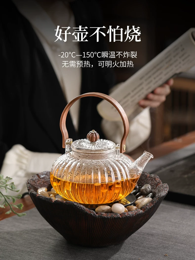 Ấm trà hoàn toàn bằng kính với bếp điện bằng gốm, ấm pha trà có bộ lọc để pha trà thảo dược và trà trái cây, ấm đun nước chịu nhiệt độ cao, máy pha trà.