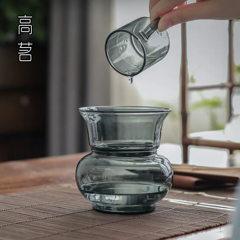 Hộp đựng cặn trà bằng thủy tinh có bộ lọc lọc trà riêng biệt, thùng đựng nước thải trà và chậu nước hai trong một để bàn nhỏ Jian Shui cao cấp.