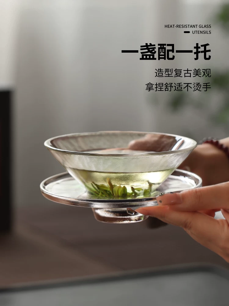 Tách trà thủy tinh cổ điển, cốc đơn, cốc giả phong cách nhà Tống, cốc hình nón lớn, bát trà xanh, bộ trà Kung Fu.