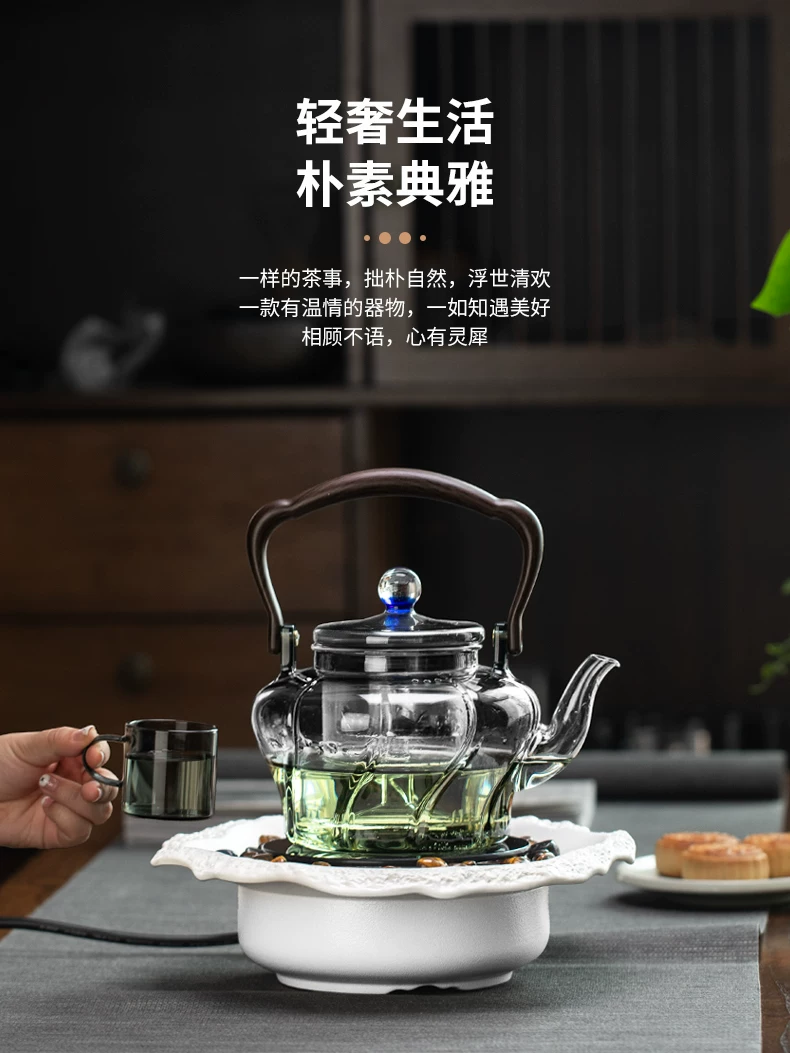Ấm pha trà để đun nước quanh bếp, thủy tinh chịu nhiệt, bộ pha trà cao cấp mới 2025, bộ bếp điện gốm, bộ phổ biến trên mạng