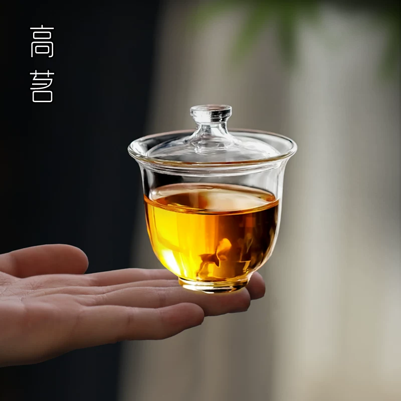 Tách trà nhỏ có nắp, mẫu mới 2025, dùng trong gia đình, chén trà thủy tinh nhỏ trong suốt dùng cho một người, chén pha trà không gây nóng tay.
