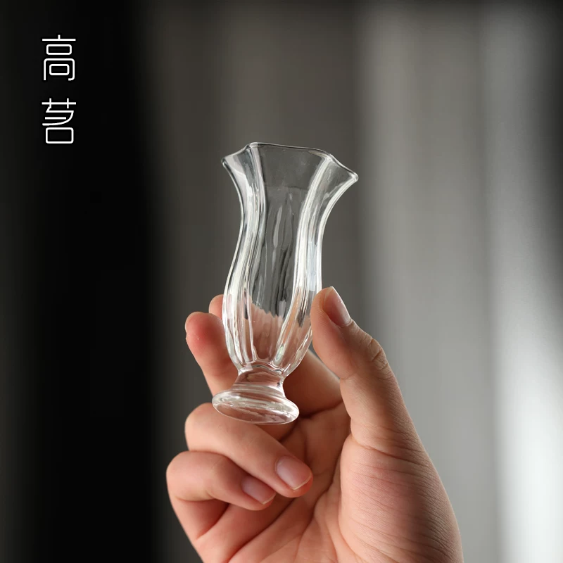 Tách trà ngâm hương kiểu Nhật, cốc trà nhỏ bằng thủy tinh trong suốt hình hoa sáng tạo dành cho phụ nữ uống trà hoa, cốc nhỏ gia dụng