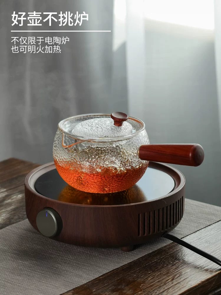 Ấm trà thủy tinh có tay cầm dạng búa dành cho quýt xanh nhỏ, máy pha trà bằng bếp điện, ấm đun nước chịu nhiệt độ cao, bộ trà.