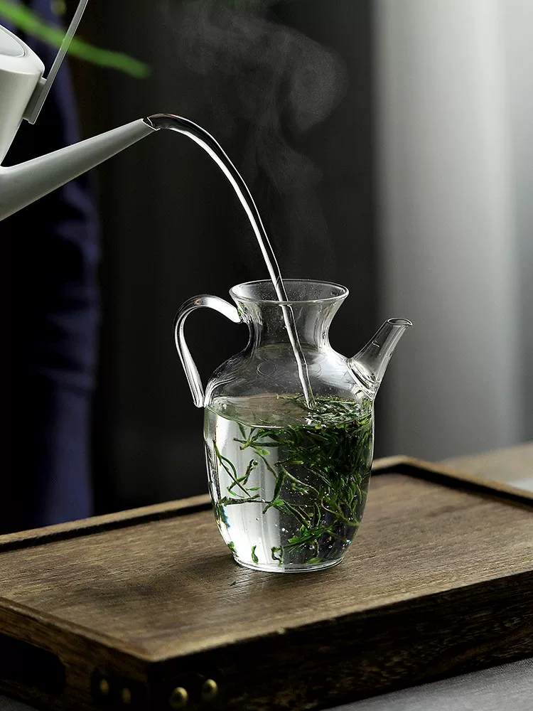 Ấm chia trà giả phong cách nhà Tống có lưới lọc trà bằng thủy tinh, tích hợp ấm trà xanh, bộ chia trà, bộ lọc trà, ấm trà.