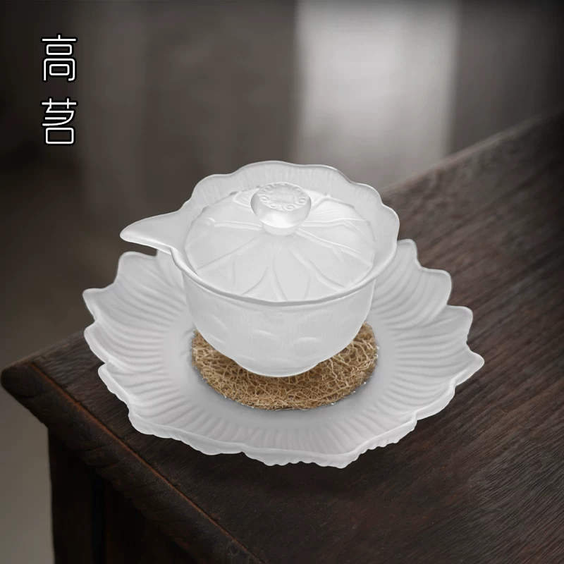 Bộ ấm chén trà cao cấp có nắp kính chống nóng, bộ trà đạo Kungfu, chén pha trà 150ml, giá đỡ ấm trà thủy tinh sáng tạo