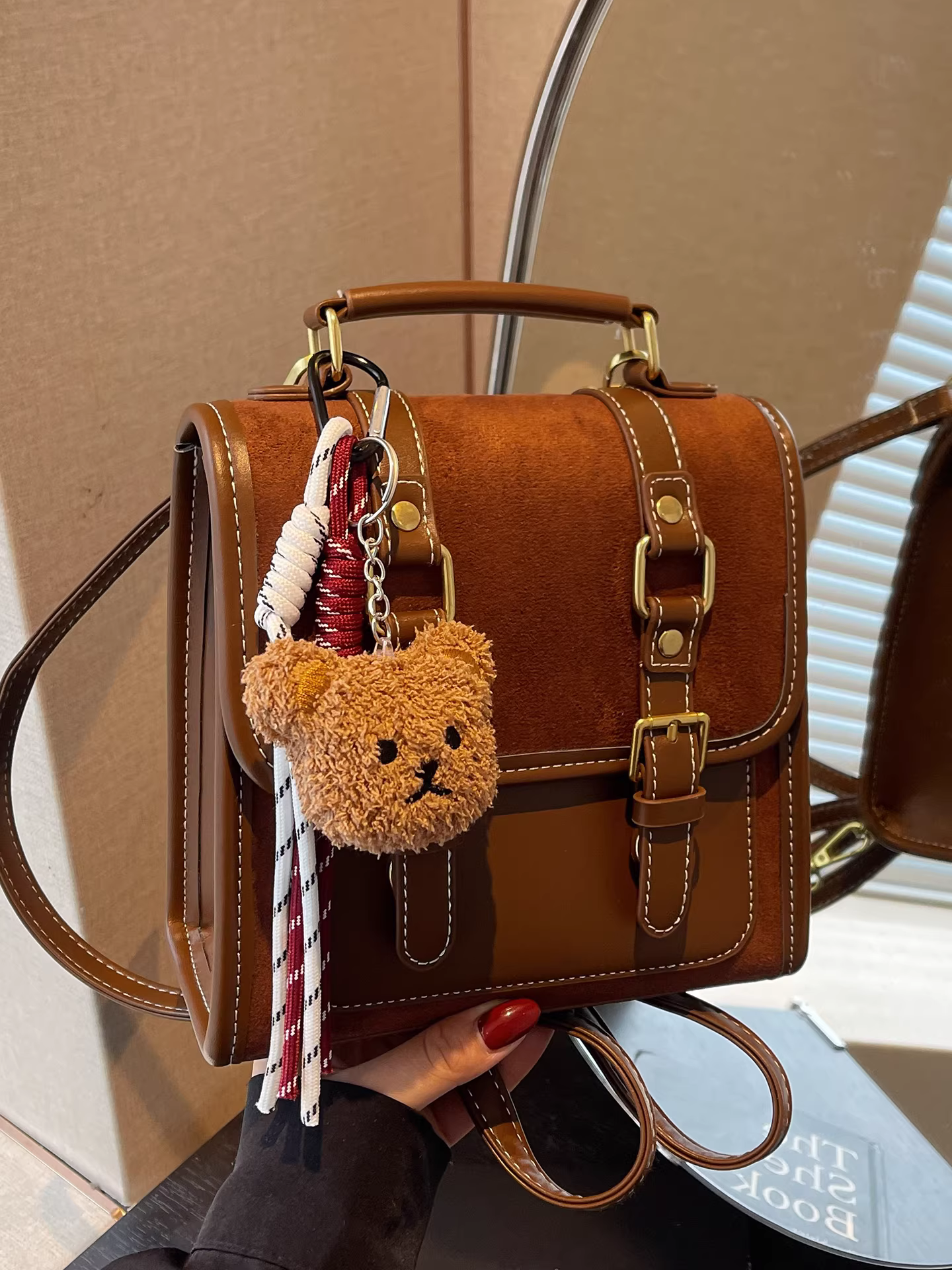 Ba lô mờ retro dành cho nữ, thời trang và đa năng, túi đi học dành cho học sinh, xu hướng đường phố phong cách Hàn Quốc, ba lô du lịch nhẹ