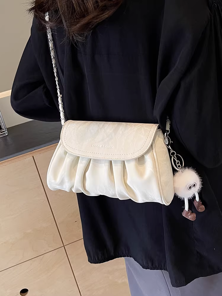 Túi xách nữ cao cấp 2025, mẫu mới thời trang, túi đeo chéo dây xích, túi vuông nhỏ xếp ly nữ tính, đang thịnh hành