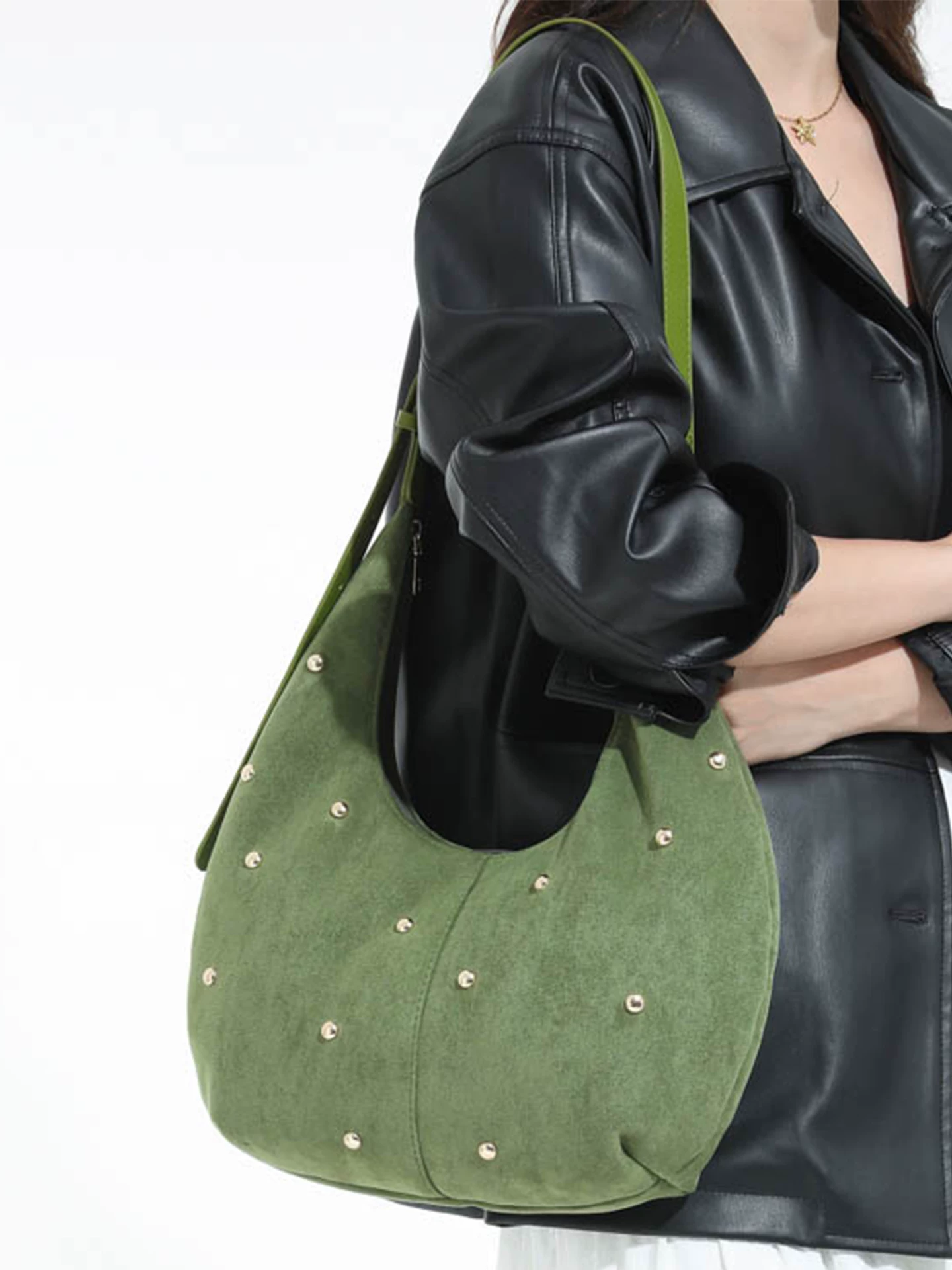 Túi đeo chéo nữ chất liệu da lộn, nhiều ngăn, mẫu mới thu đông 2025, phong cách retro độc đáo, kiểu dáng bánh bao, thích hợp đi làm.