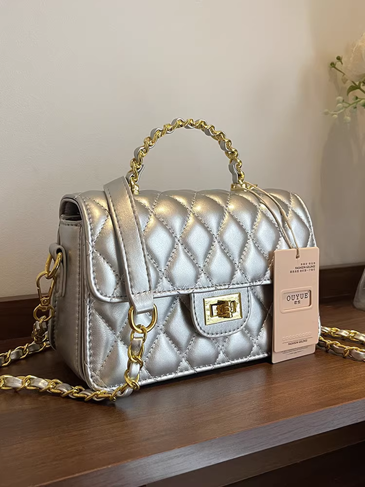 Túi đeo chéo nữ kiểu dáng độc đáo mùa hè 2025, chất liệu kim cương, phong cách Hàn Quốc, túi vuông nhỏ