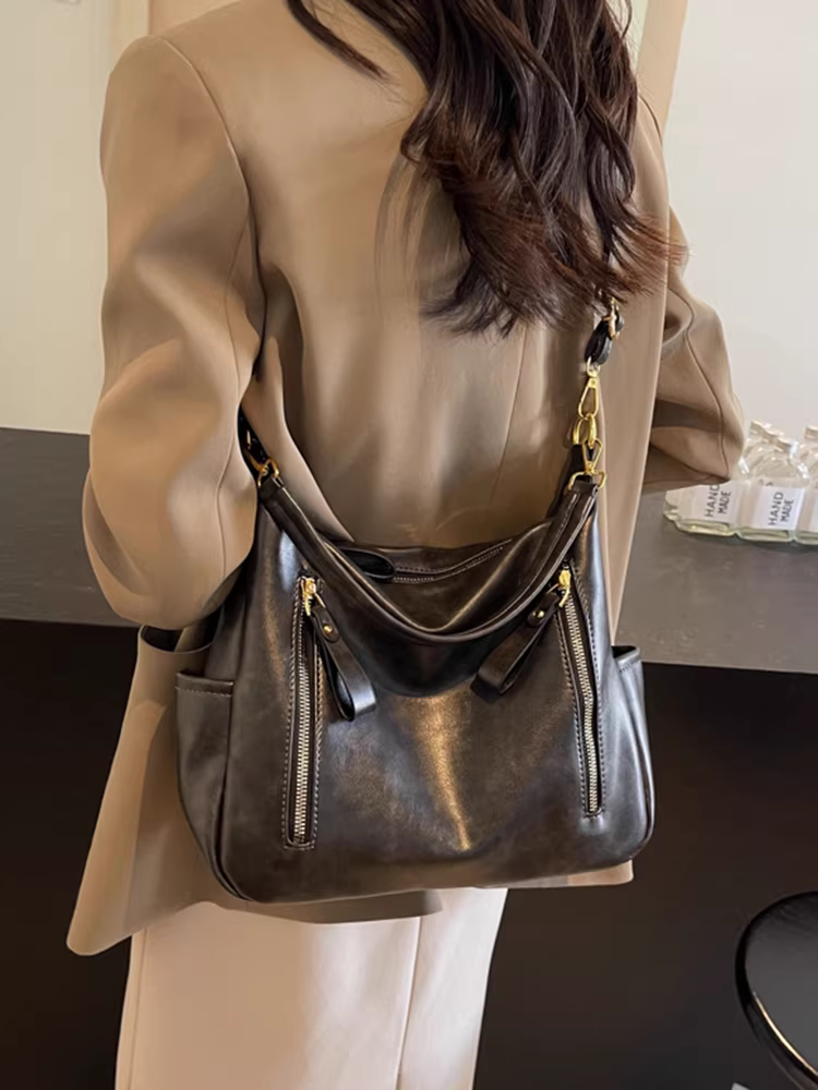 Túi đeo chéo và túi đi làm phong cách retro dành cho nữ, dung tích lớn, thiết kế độc đáo mùa thu đông 2025, túi đeo vai, túi tote