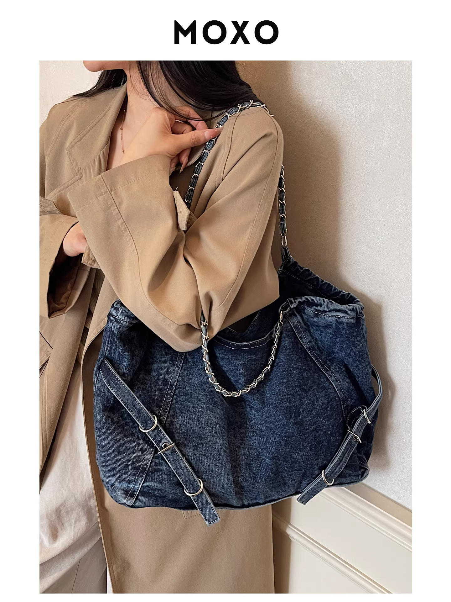 Túi denim nữ, dung tích lớn, mẫu mới thu đông 2025, túi đeo chéo đa năng, túi tote học sinh, phong cách giản dị