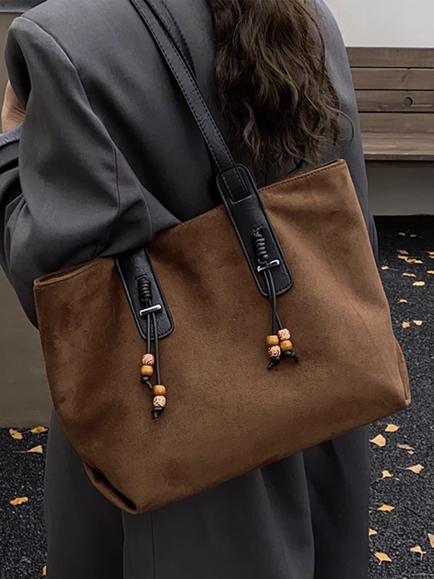 Túi da lộn dành cho nữ, sức chứa lớn, túi đeo vai cổ điển thu đông 2025 mới, chất liệu cao cấp, túi tote đi làm