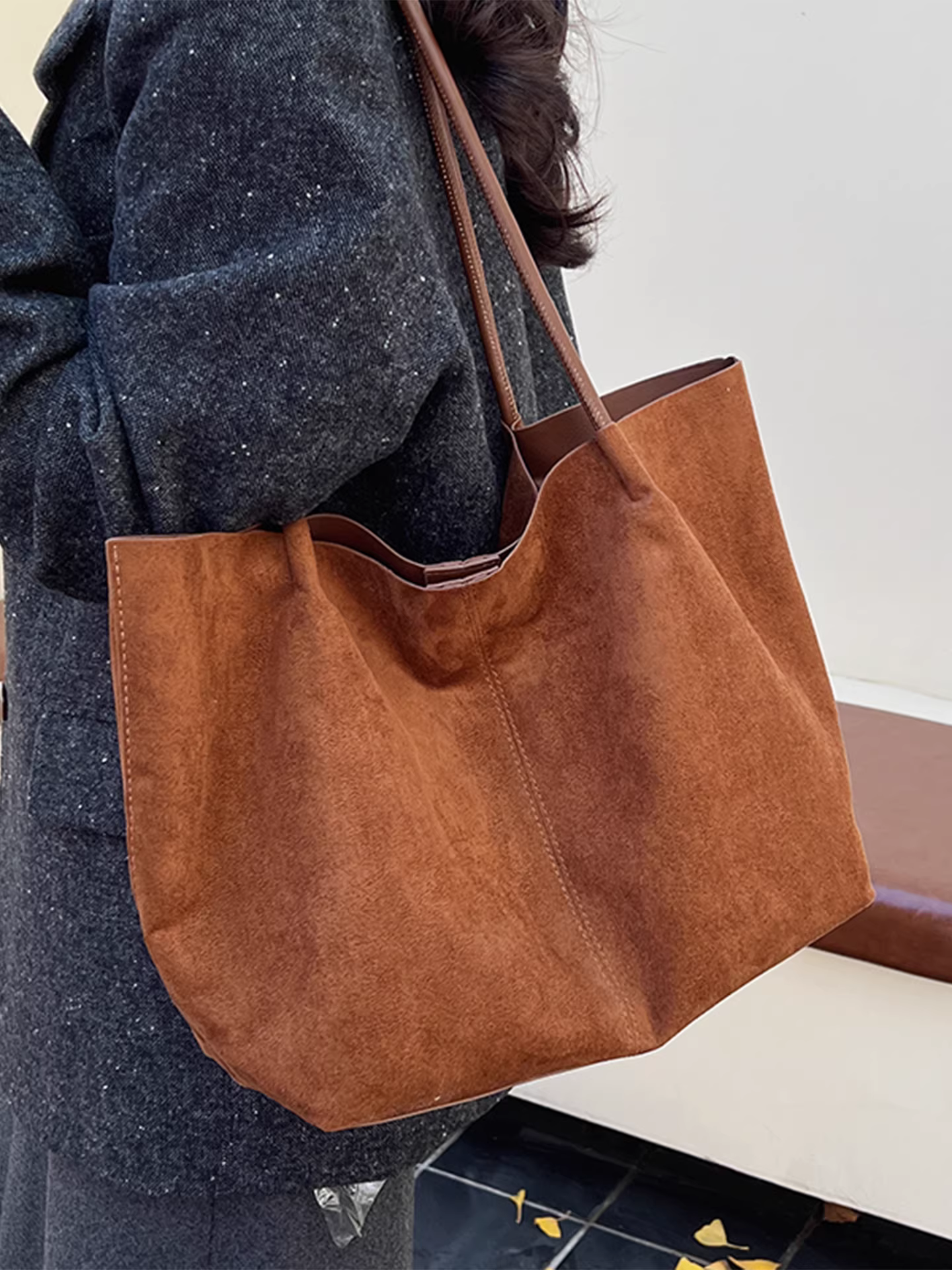Túi da lộn nữ, dung tích lớn, mẫu mới thu đông 2025, túi đeo vai đa năng, túi tote đi làm phong cách retro