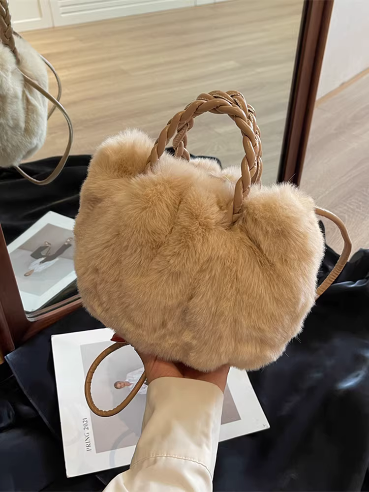 Túi lông mềm mại dành cho nữ, kiểu dáng mới thu đông 2025, thiết kế cá tính, túi đeo chéo lông thú, túi xách xô cao cấp