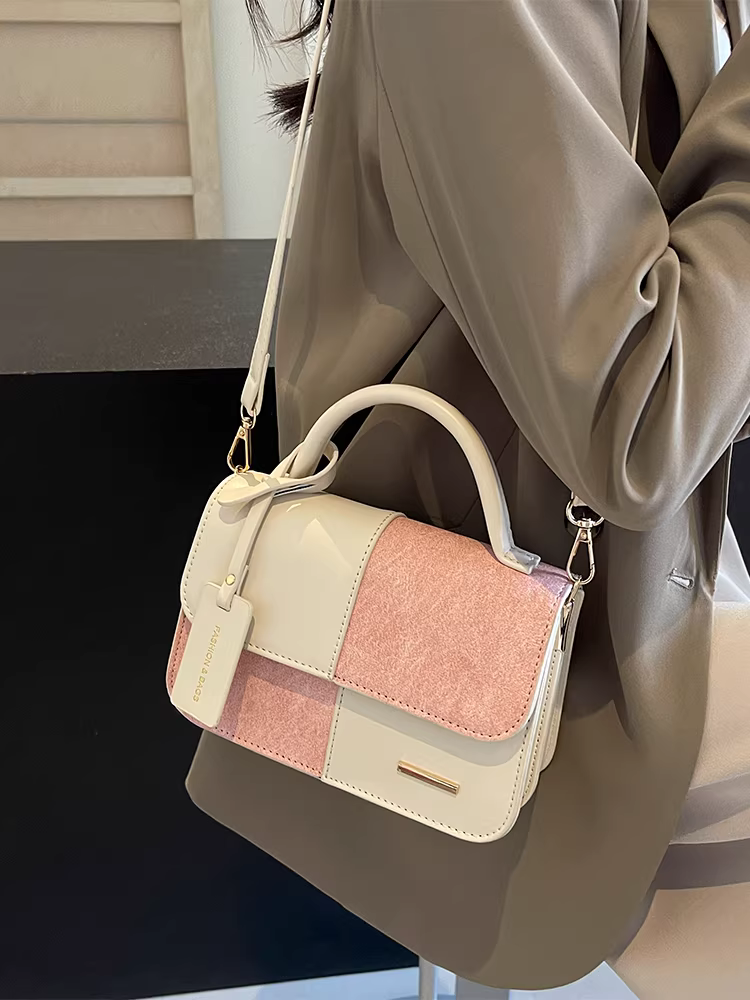 Túi xách nữ cao cấp mùa thu đông 2025, túi đeo chéo đa năng, phối màu chắp vá, túi vuông nhỏ