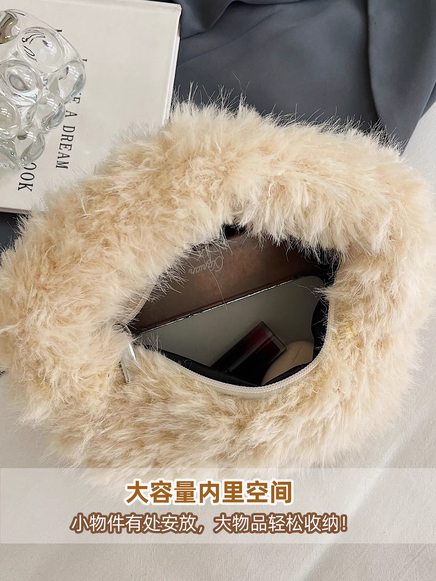 Túi xách lông mềm dành cho nữ, thiết kế độc đáo mùa thu đông 2025, túi xách siêu hot, túi bucket lông cao cấp