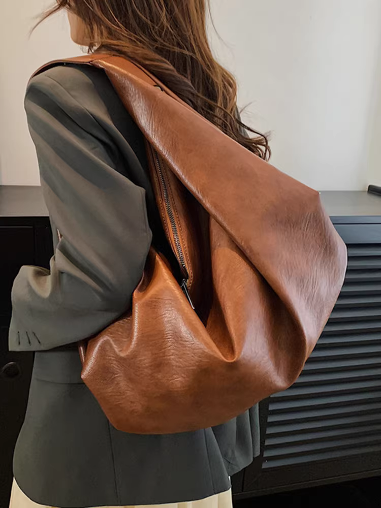 Túi xách nữ phong cách retro Âu Mỹ, dung tích lớn, mẫu mới 2025, túi đeo vai/nách, kiểu xếp ly, túi tote đi làm tiện dụng