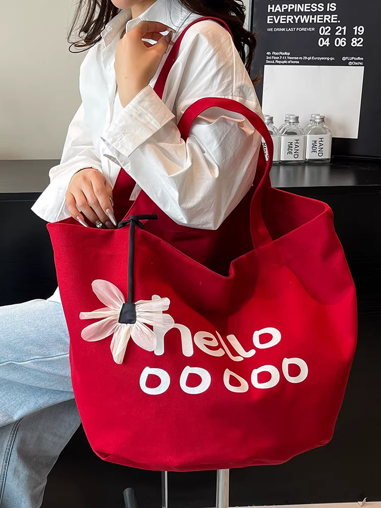 Túi vải canvas nữ, dung tích lớn, mẫu mới hè 2025, túi đeo vai đa năng, phong cách năng động, túi tote học sinh đi học.