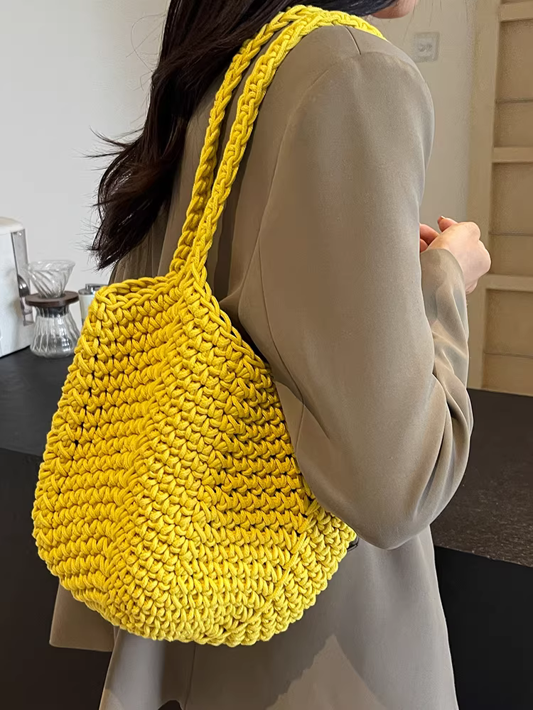 Túi cói đan tay dành cho nữ, dung tích lớn, mẫu mới hè 2025, túi đeo vai kiểu xô, túi đi biển