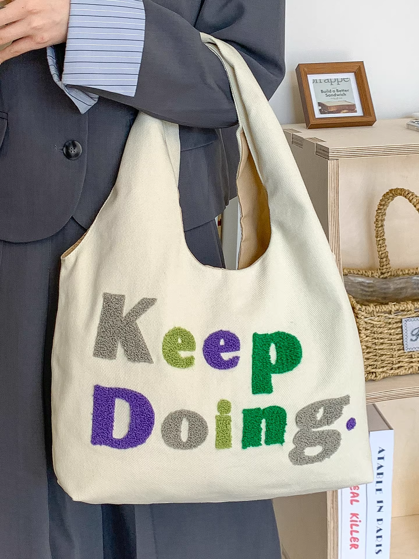 Túi vải bố nữ, dung tích lớn, mẫu mới thu đông 2025, đa năng, đeo vai, đi chợ, túi tote học sinh đi học.