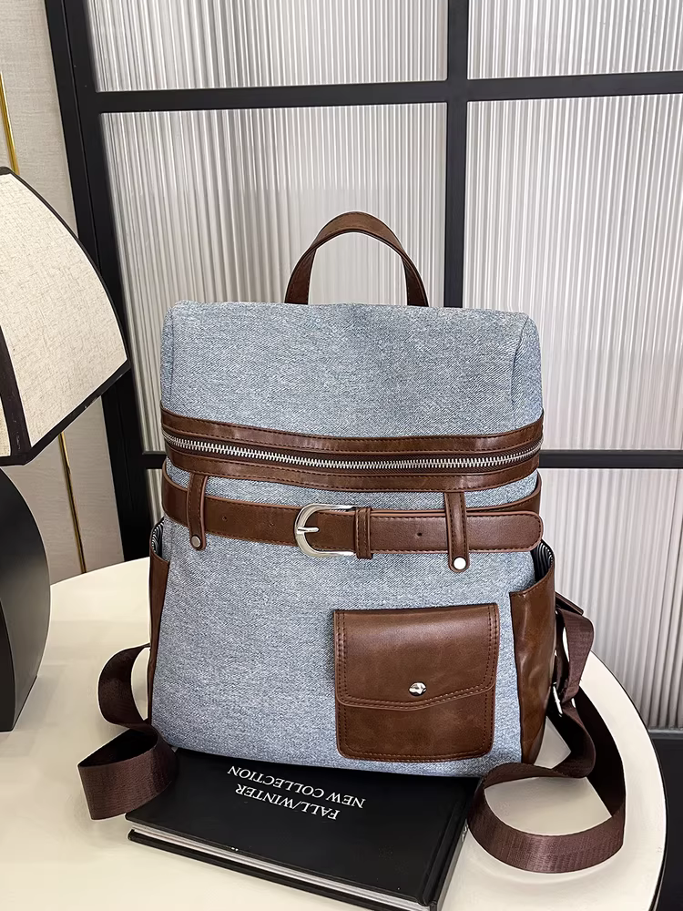 Ba lô denim nữ, dung tích lớn, kiểu dáng mới 2025, balo học sinh thời trang, balo du lịch dã ngoại