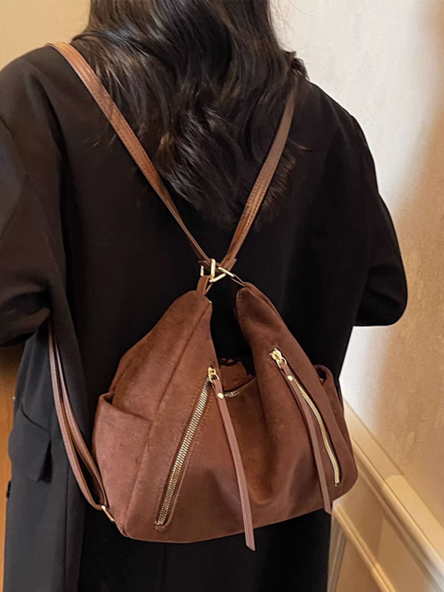 Túi tote retro phối màu cho nữ, dung tích lớn, mẫu mới thu đông 2025, túi đeo chéo vai, balo đa năng.