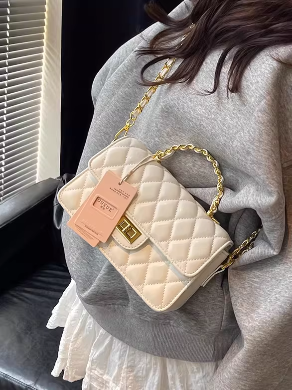 Túi đeo chéo nữ kiểu dáng độc đáo mùa hè 2025, chất liệu kim cương, phong cách Hàn Quốc, túi vuông nhỏ