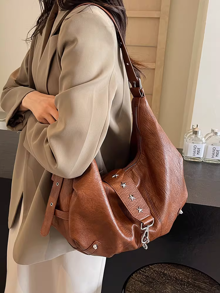 Túi xách nữ cao cấp, chất liệu có vân, dung tích lớn, kiểu dáng mới 2025, phong cách giản dị, thời trang, cổ điển, đeo chéo một bên vai, túi bánh bao độc đáo.