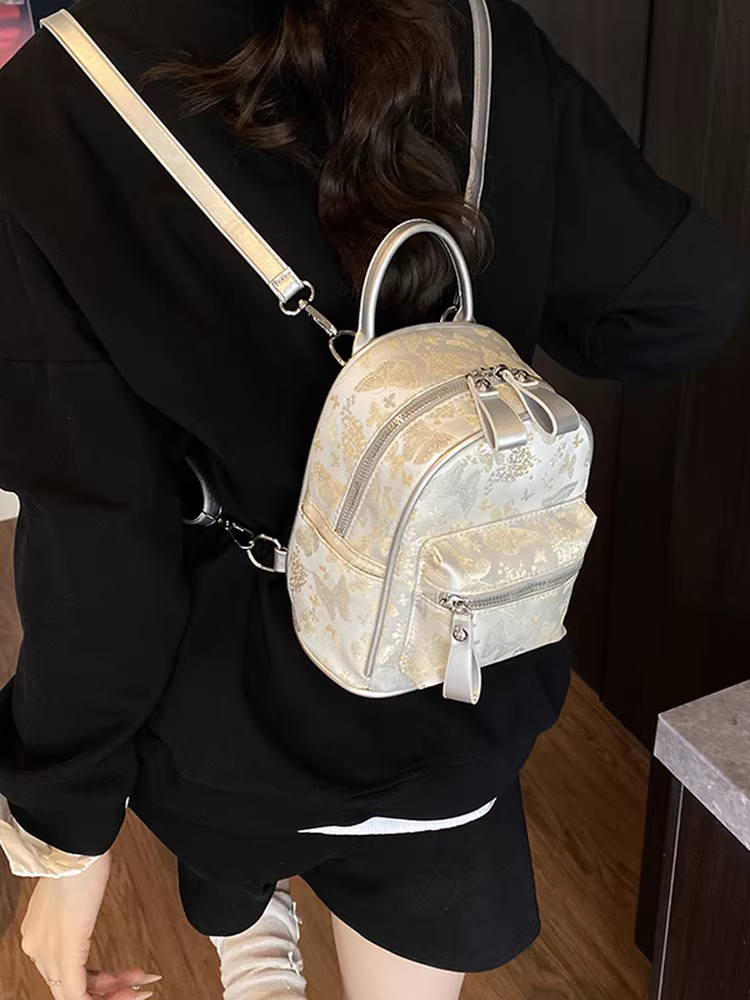 Ba lô mini thêu tay dành cho nữ, thiết kế độc đáo thời trang, túi đi học phong cách Hàn Quốc, ba lô du lịch nhẹ và có họa tiết