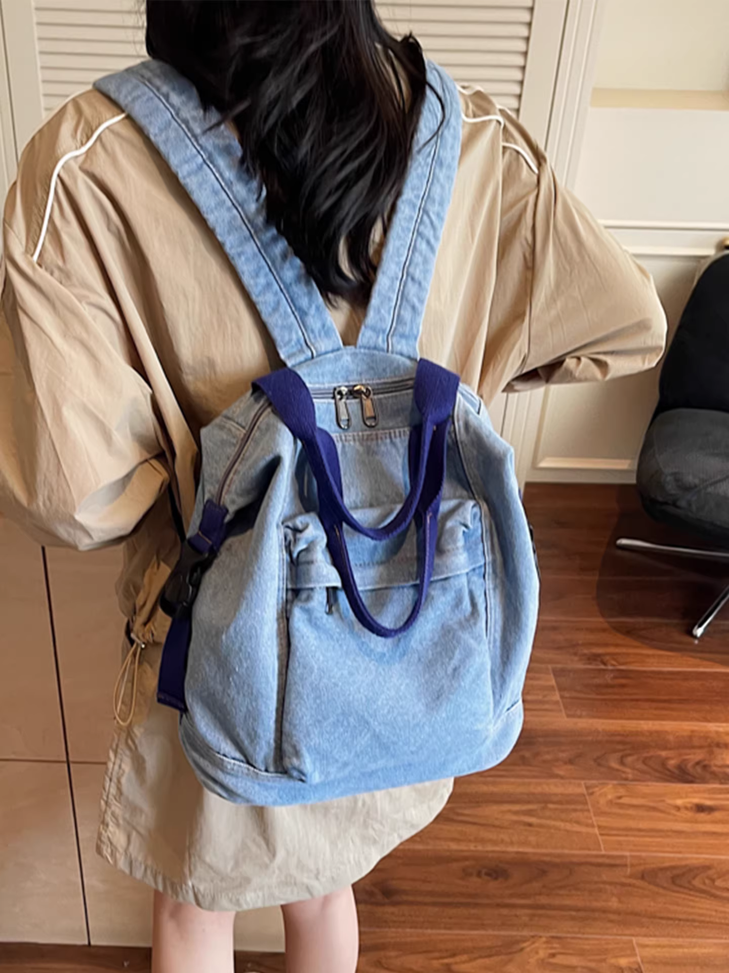 Túi denim nữ, dung tích lớn, mẫu mới hè 2025, đa năng, phong cách Hàn Quốc, balo học sinh, balo du lịch