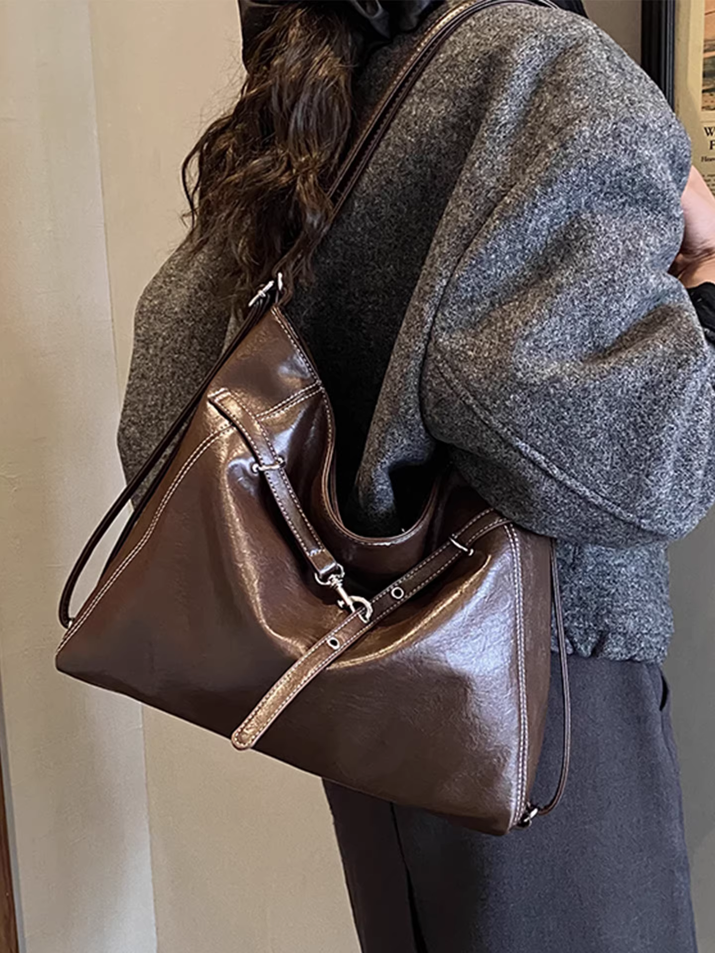 Túi tote retro nữ, dung tích lớn, mẫu mới thu đông 2025, túi đeo vai/chéo đa năng, balo