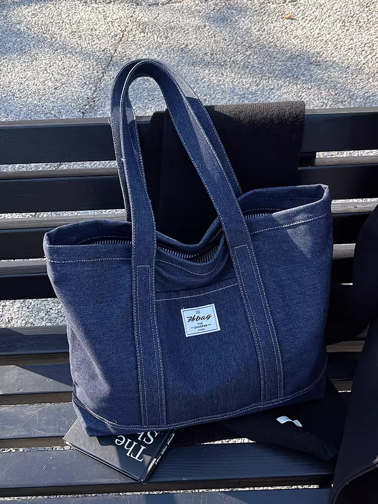 Túi denim nữ, dung tích lớn, mẫu mới thu đông 2025, túi đeo vai đa năng dành cho sinh viên, túi tote đi làm.