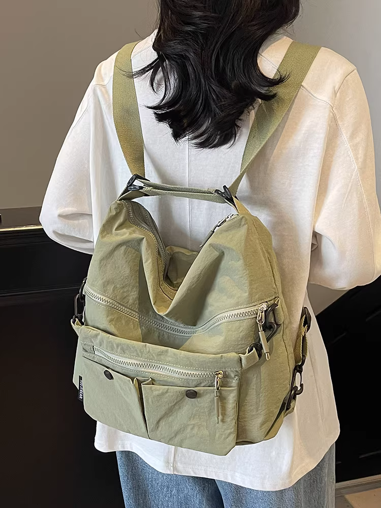 Túi vải canvas dành cho nữ, sức chứa lớn, túi đeo chéo vai mùa hè mới 2025, ba lô đi làm đa năng phong cách Hàn Quốc giản dị