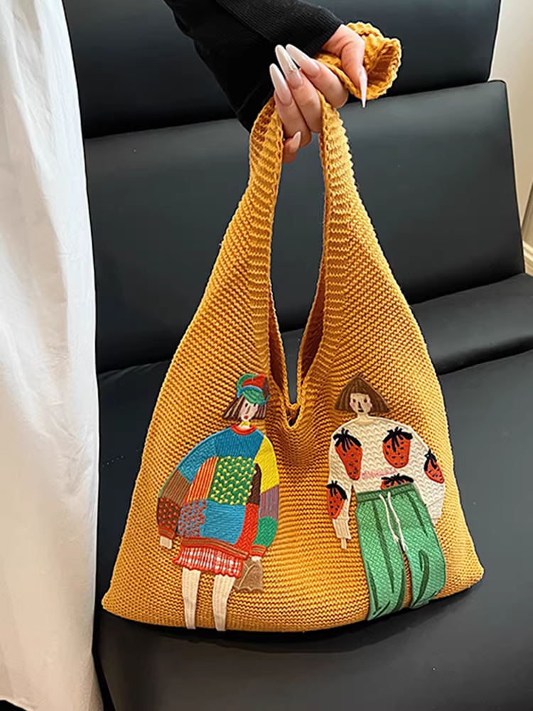 Túi đan len nữ, dung tích lớn, mẫu mới hè 2025, túi đeo vai đa năng, túi tote đi làm thường ngày