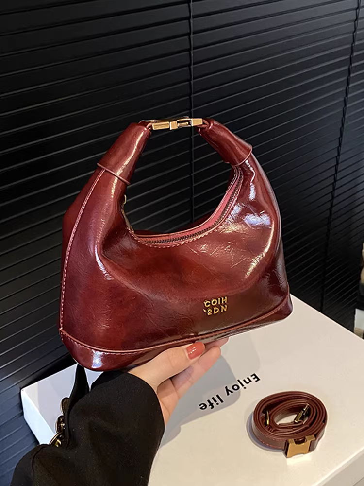 Túi đeo chéo Ankora màu đỏ dành cho nữ, mẫu mới thu đông 2025, thiết kế độc đáo, túi xách nữ kiểu bánh bao.