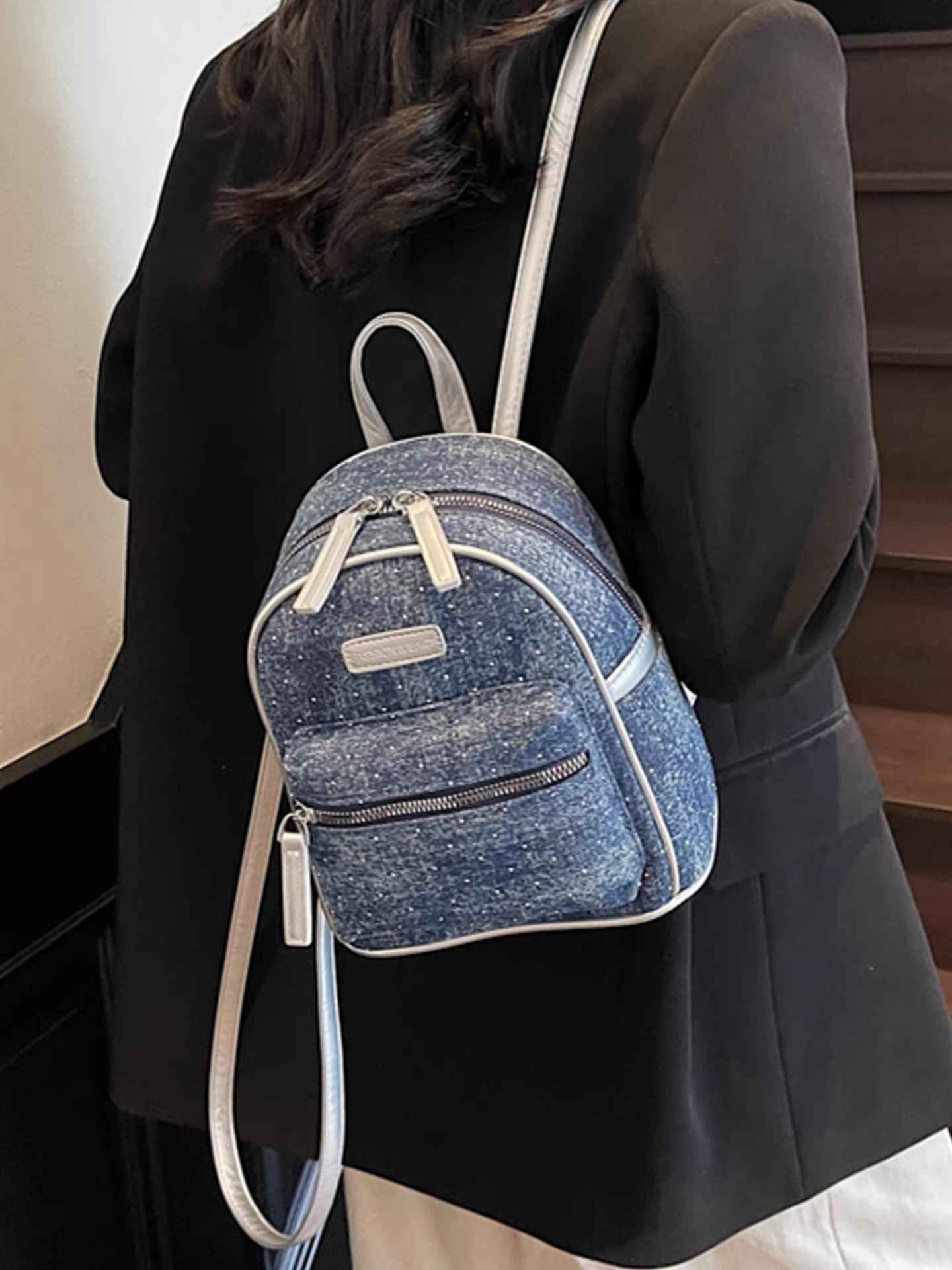 Ba lô denim dành cho nữ, thiết kế độc đáo thời trang, túi đi học phong cách Hàn Quốc giản dị, ba lô du lịch nhẹ