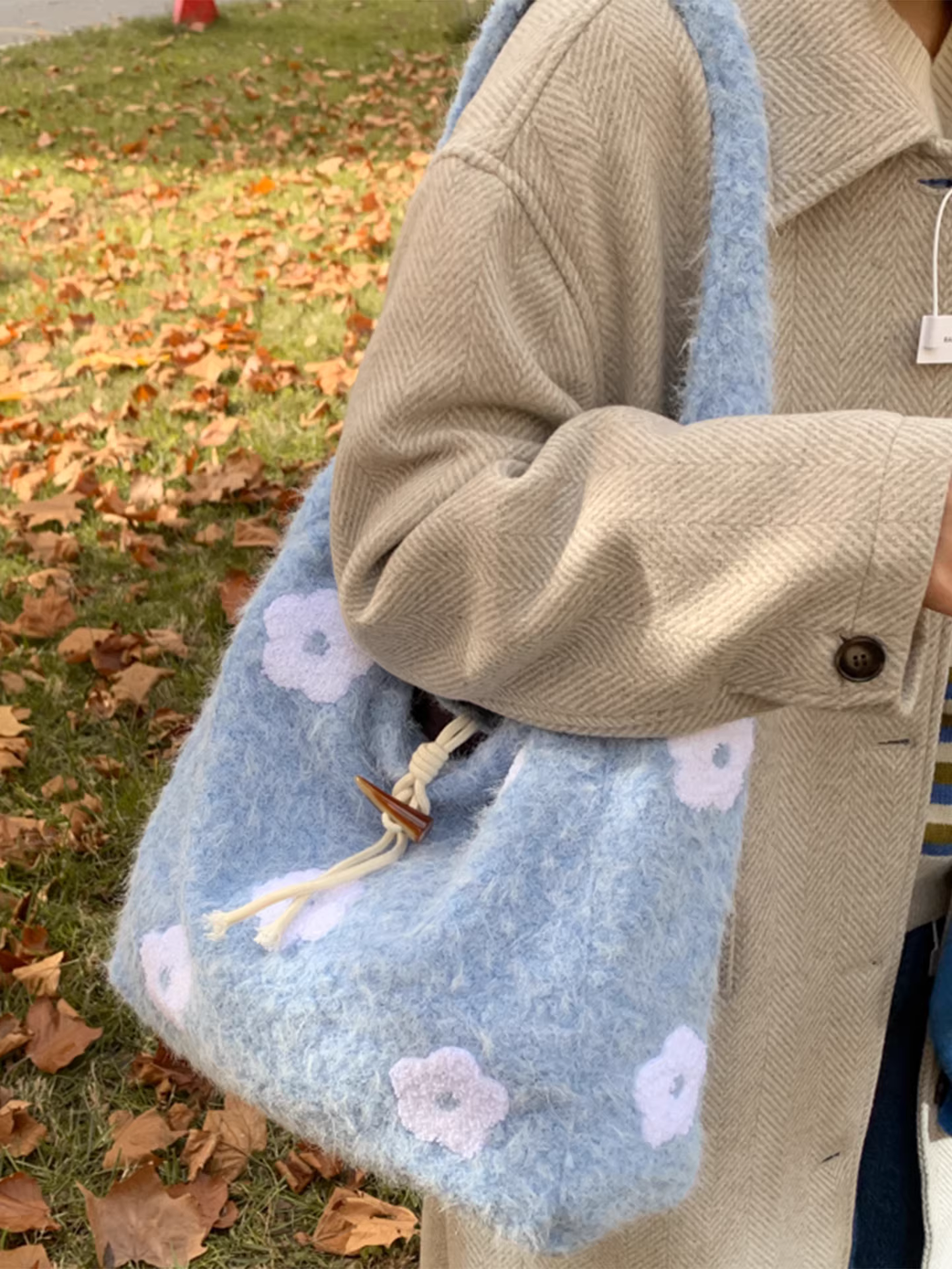 Túi len nữ, dung tích lớn, mẫu mới thu đông 2025, đa năng, đeo vai, đi chợ, túi tote học sinh