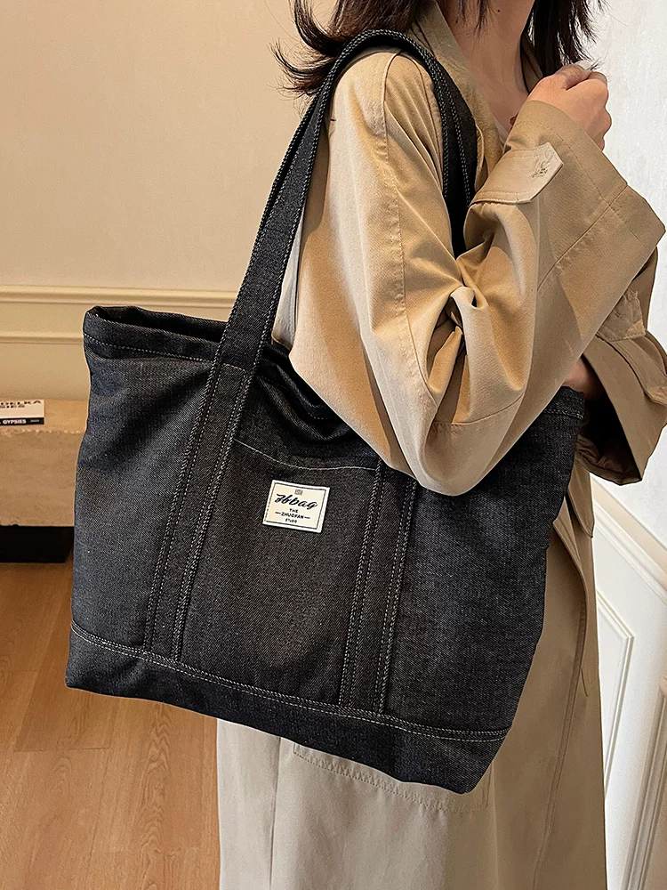 Túi denim nữ, dung tích lớn, mẫu mới thu đông 2025, túi đeo vai đa năng dành cho sinh viên, túi tote đi làm.