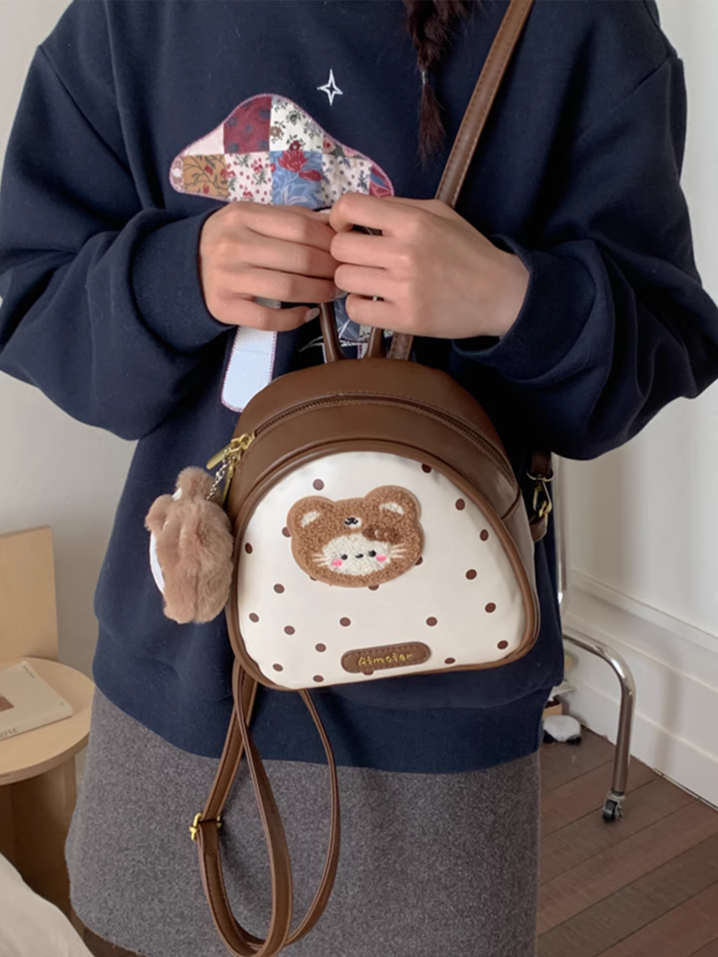 Ba lô chấm bi dành cho nữ, thiết kế độc đáo thời trang, cặp đi học dành cho học sinh, phong cách đường phố dễ thương, ba lô du lịch nhẹ