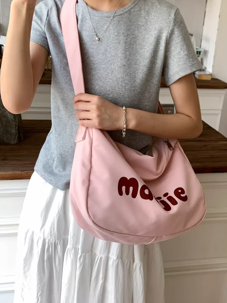 Túi vải canvas nữ, dung tích lớn, kiểu dáng mới 2025, phong cách mùa hè năng động, đeo chéo một bên vai, dùng đi học và đi làm, kiểu túi bánh bao.