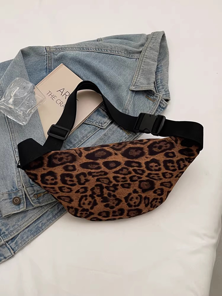 Túi da lộn nữ, dung tích lớn, mẫu mới thu đông 2025, thiết kế cá tính, túi đeo chéo, túi đeo ngực họa tiết da báo, túi đeo hông