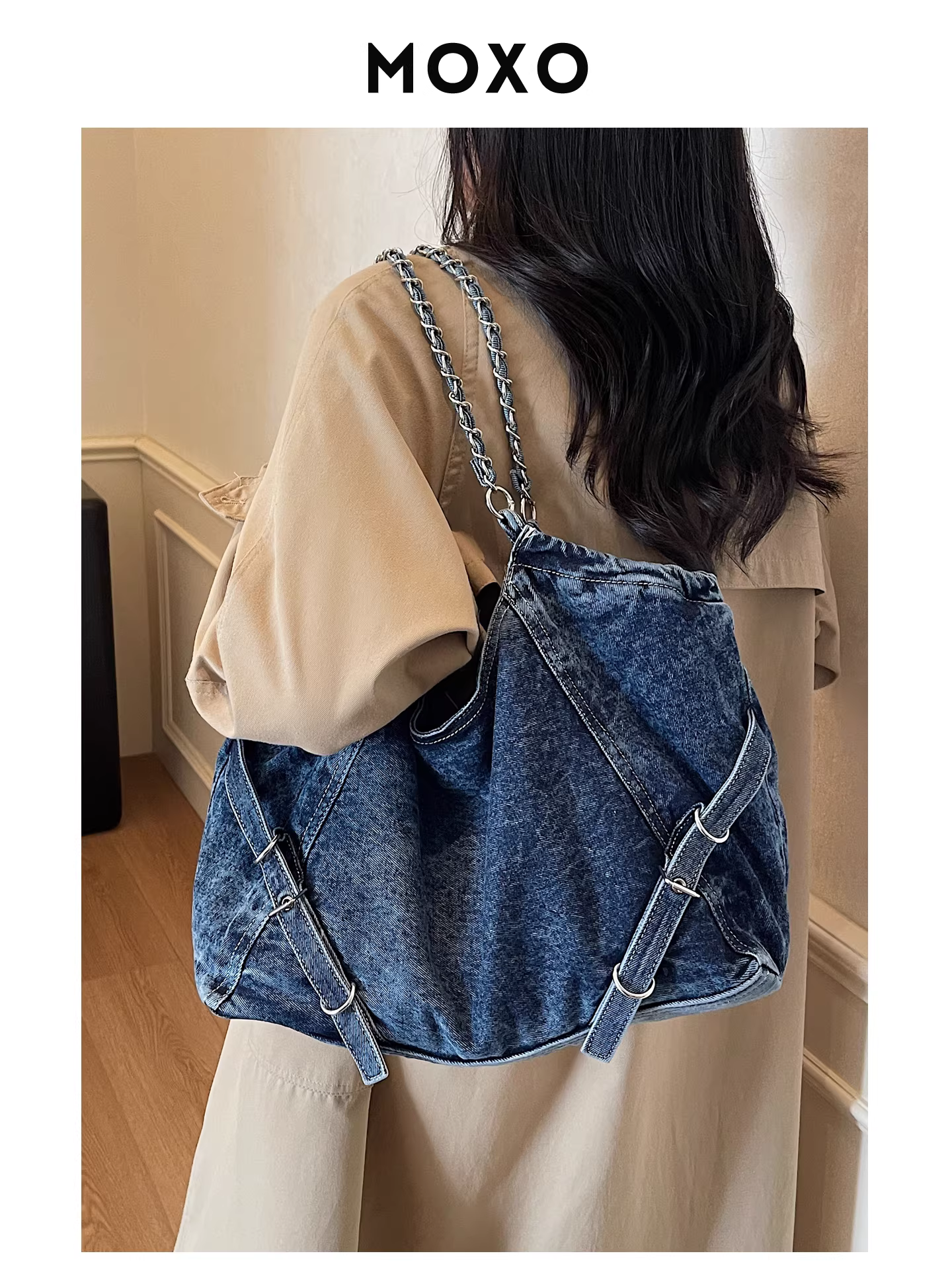 Túi denim nữ, dung tích lớn, mẫu mới thu đông 2025, túi đeo chéo đa năng, túi tote học sinh, phong cách giản dị