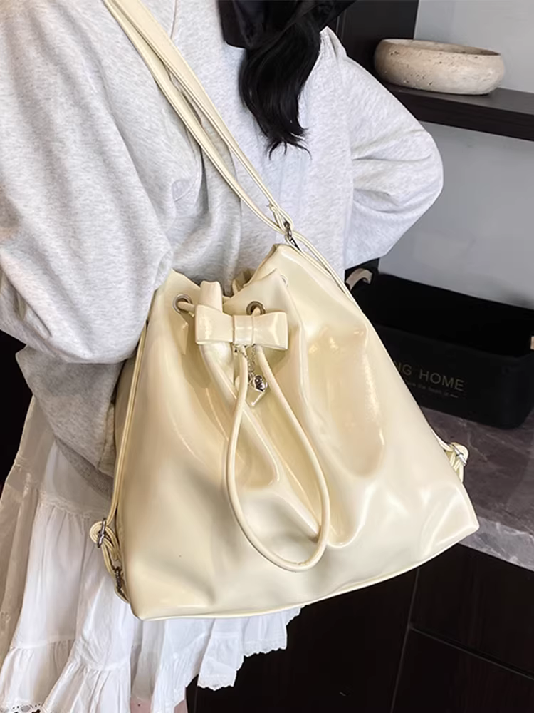 Túi đeo vai cỡ lớn dành cho nữ, thiết kế độc đáo, túi đeo vai dây rút mới năm 2025, ba lô đa chức năng phong cách Hàn Quốc