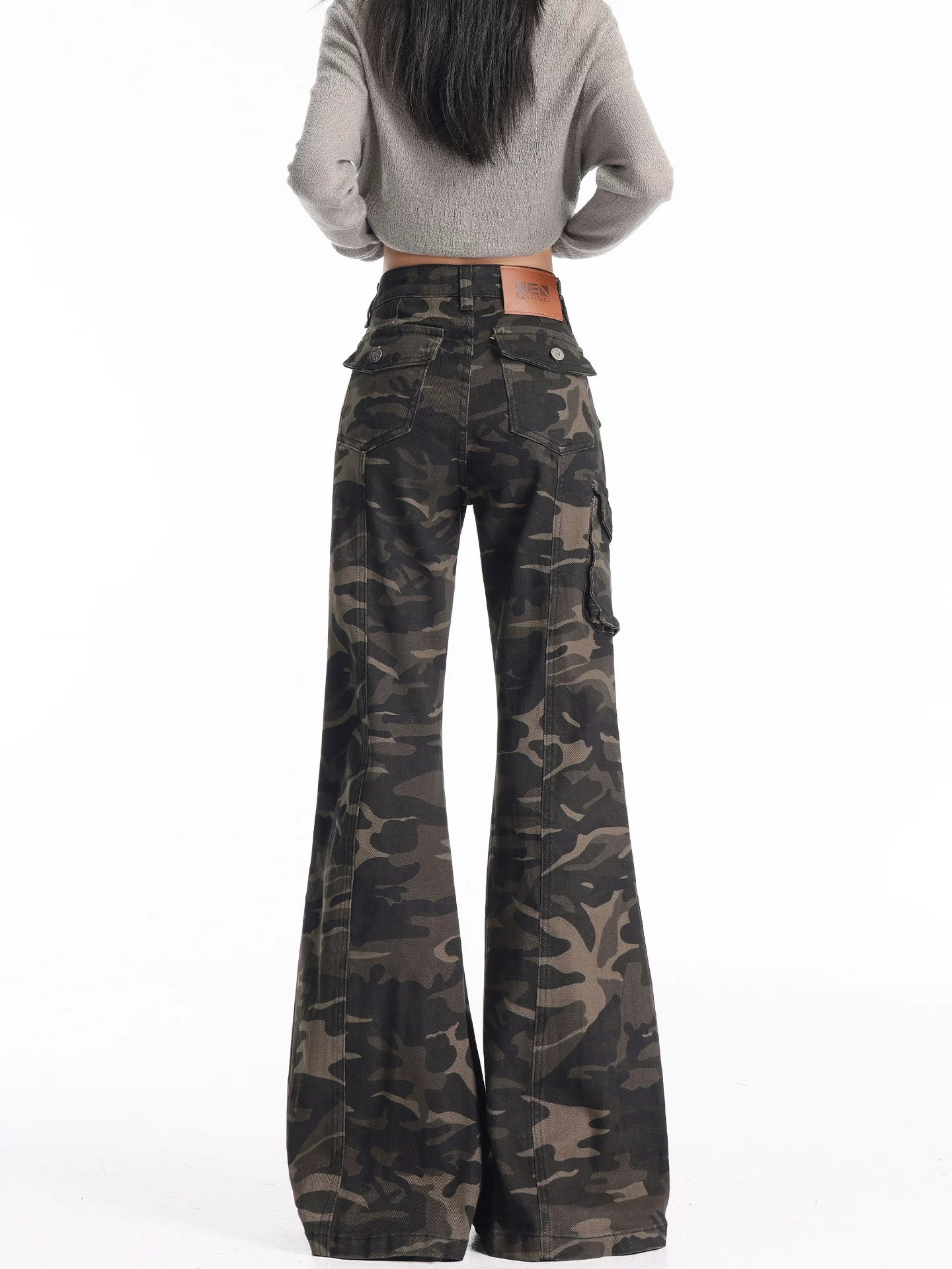 Quần jean ống loe lấy cảm hứng từ thiết kế của KEN STUDIO dành cho nữ, quần dài vừa vặn cạp cao mới mùa xuân và mùa thu