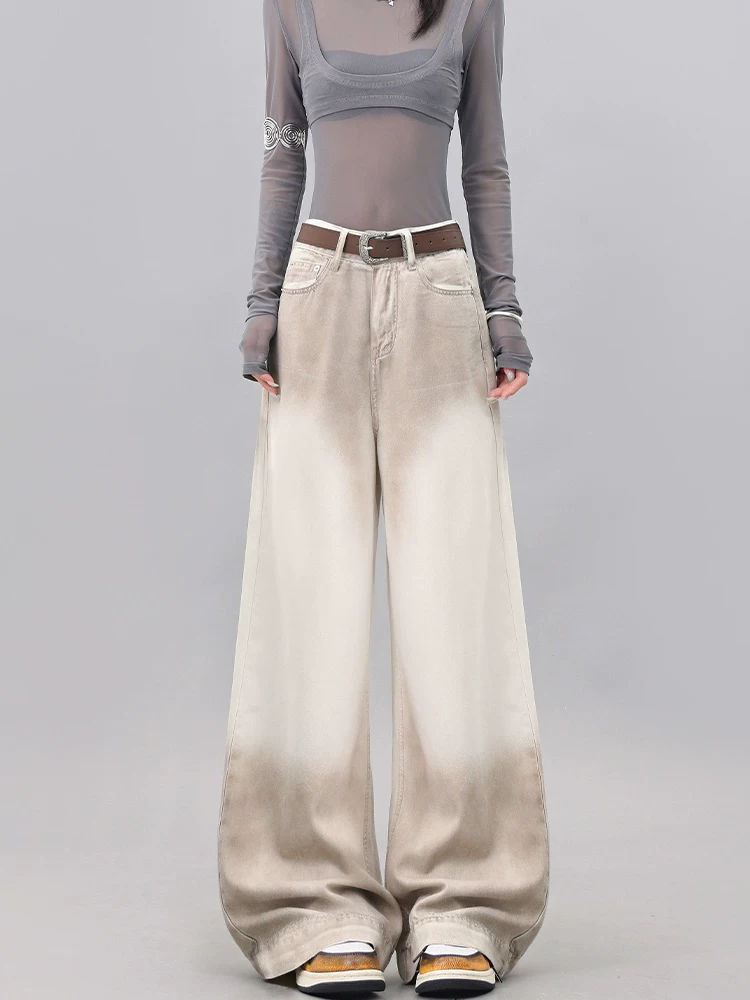 KEN STUDIO thiết kế quần jean ống rộng phối màu cho nữ, quần dài ống đứng lưng cao mới mùa hè