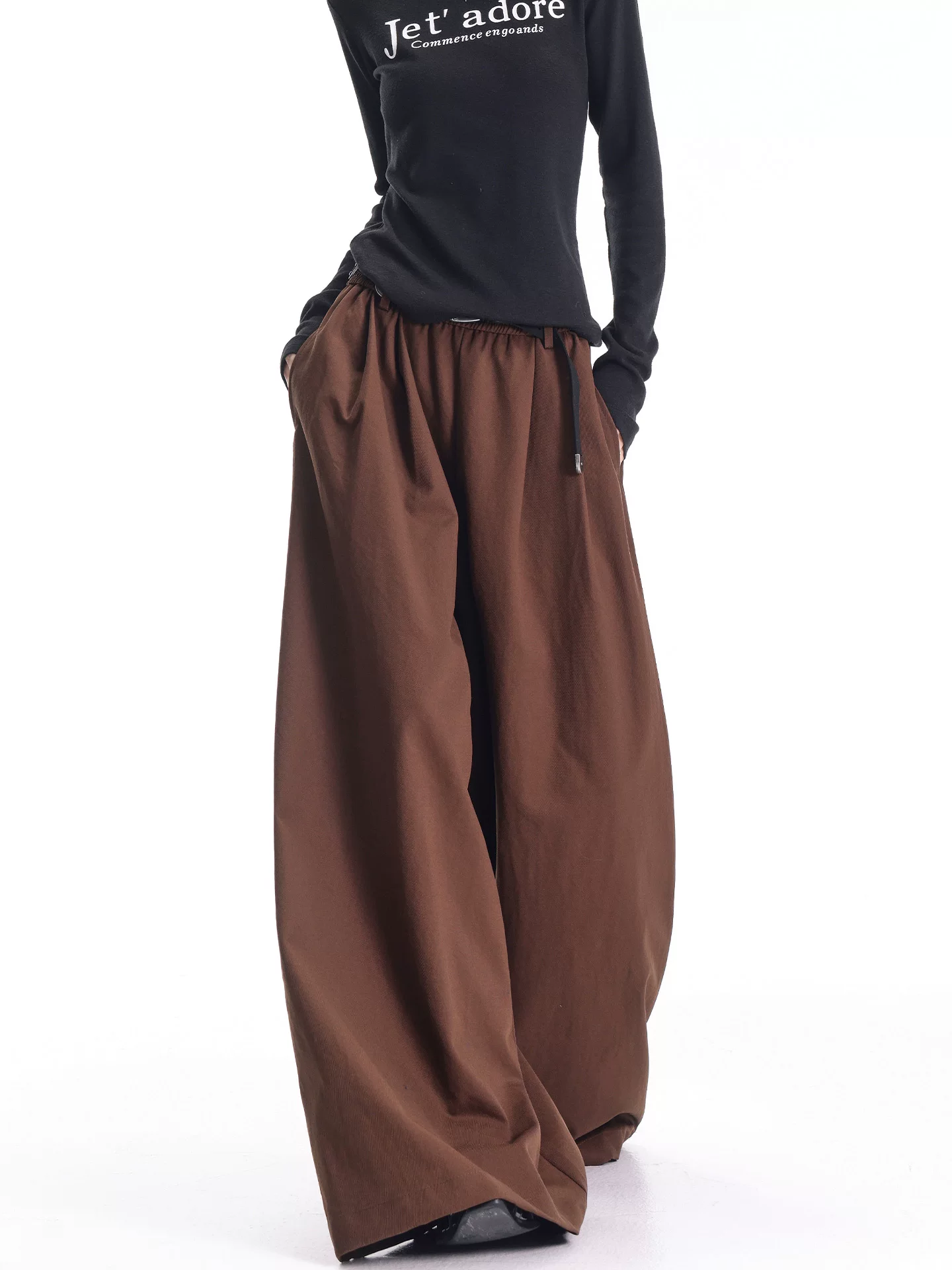 KEN STUDIO quần ống rộng màu cà phê cổ điển mới mùa thu đông dành cho nữ, quần Yamamoto ống rộng cạp cao giúp thon gọn.