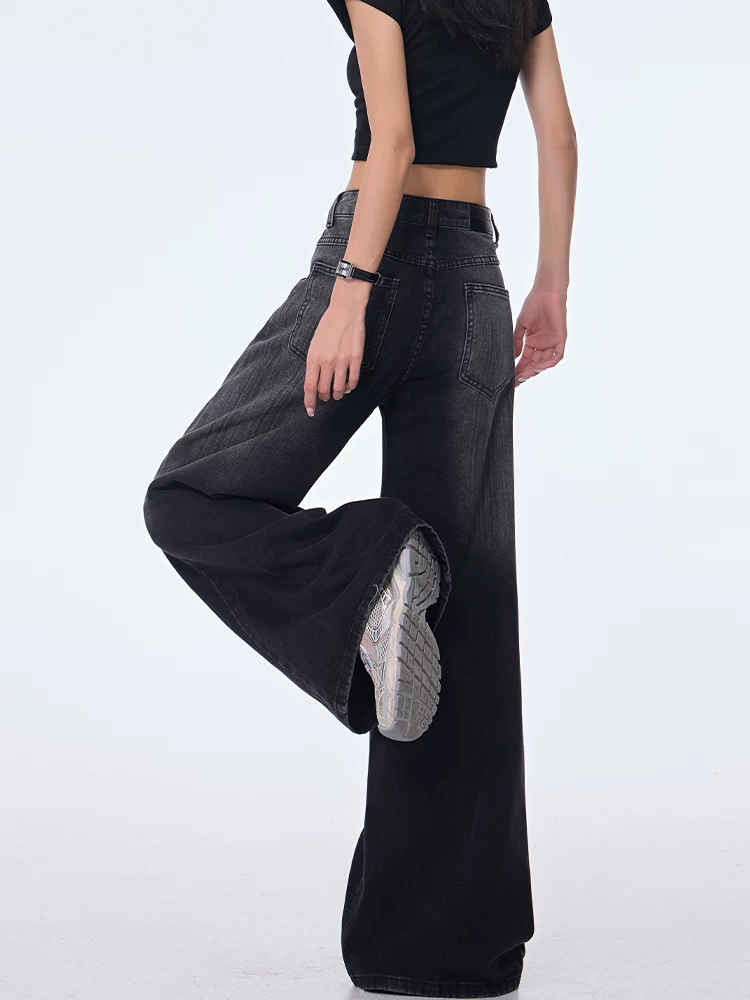 KEN STUDIO Xuân Thu Mới Màu Đen Vintage gradient Quần Jean Nữ Cao Cấp Ống Rộng Quần Ống Thẳng Dài Đến Sàn