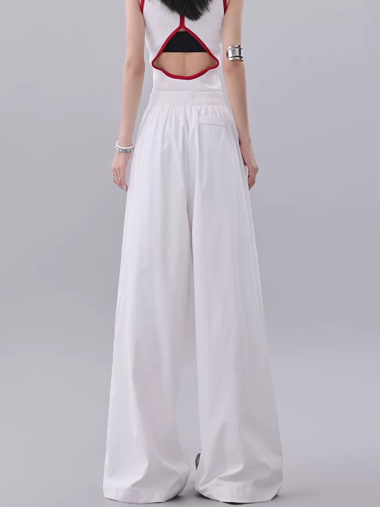 KEN STUDIO phong cách mới mùa hè thiết kế thắt nơ quần âu màu trắng dành cho nữ quần ống rộng đa năng đường phố cao cấp